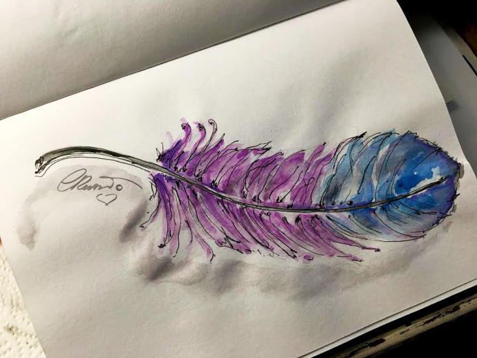 A Pink Feather - Original Watercolor ©CarolinaRusso